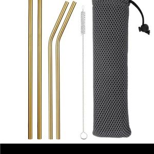 Gold Reusable Drinking Straw Set